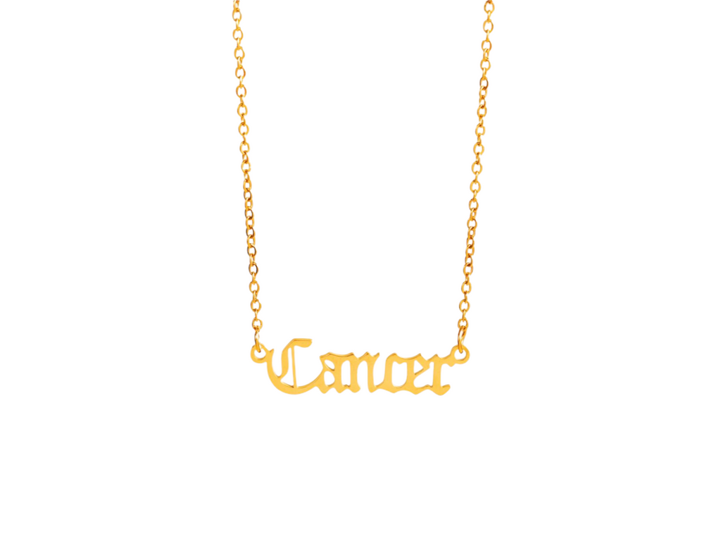 Cancer zodiac necklace featuring the Cancer symbol in elegant gold.