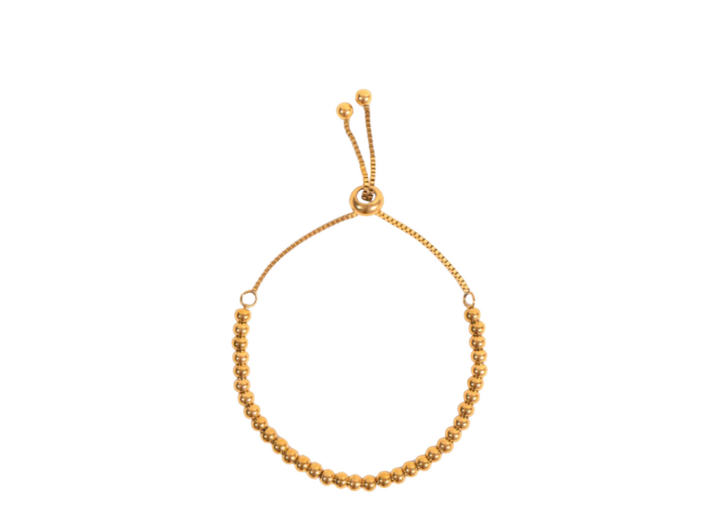 Gold perline bracelet featuring a unique design of interlocking beads, adding a modern touch and a hint of elegance to any jewelry collection.