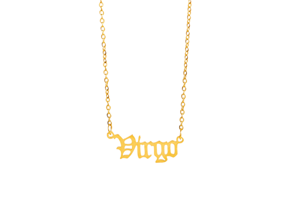 Elegant gold Virgo necklace. Perfect for daily wear or as a thoughtful gift for those born under the Virgo sign, this necklace combines style with astrological significance.